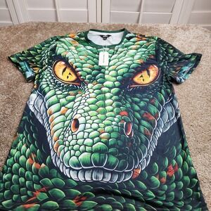 Ouku Men Green Snake Dragon 3D Graphic T-Shirt Short Sleeve Size M New With Tags